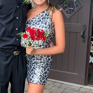 One shoulder Sparkly Cheetah print body con dress